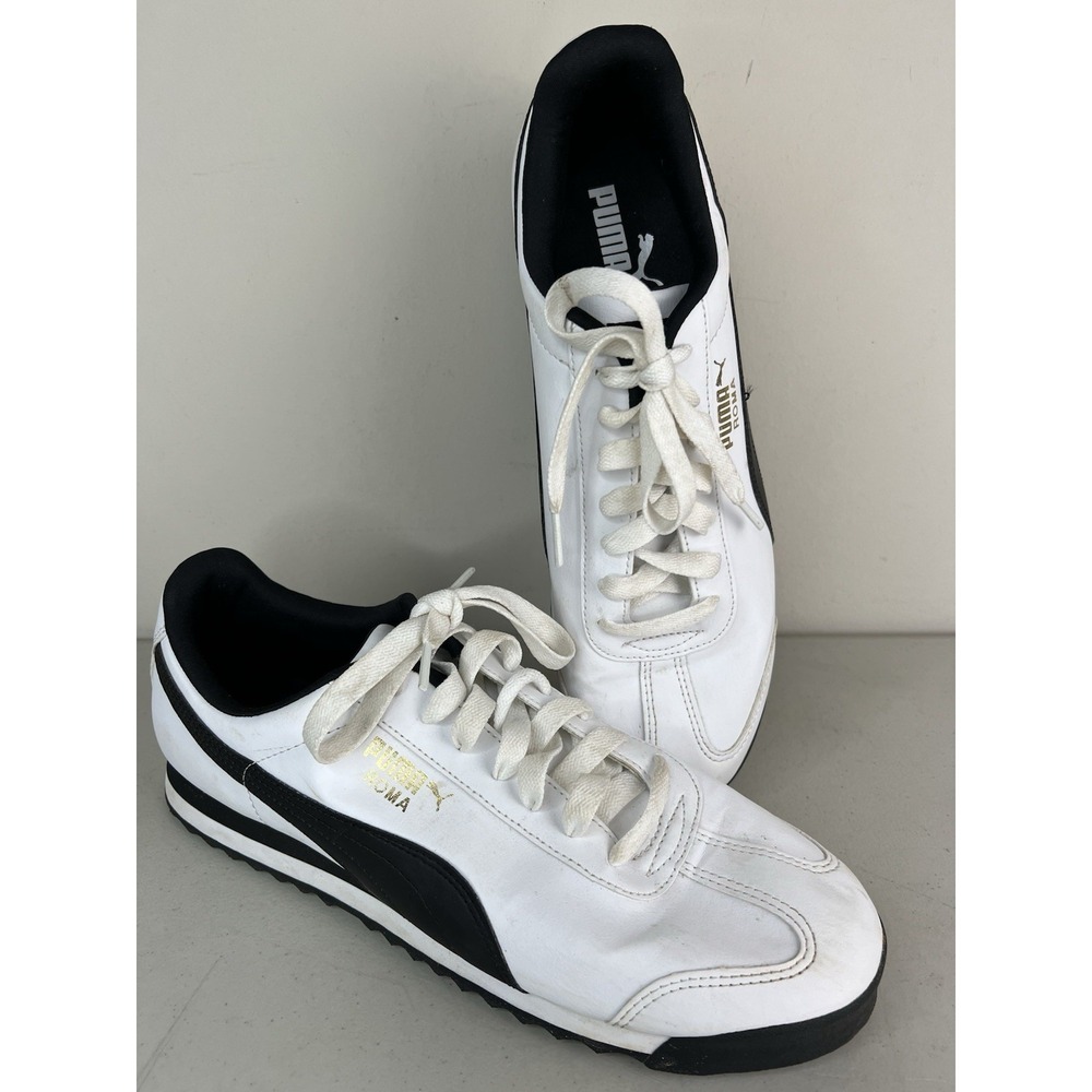 Puma Roma White Black Mens Running Trainers Sneakers Shoes 353572-04‎ Size 11.5